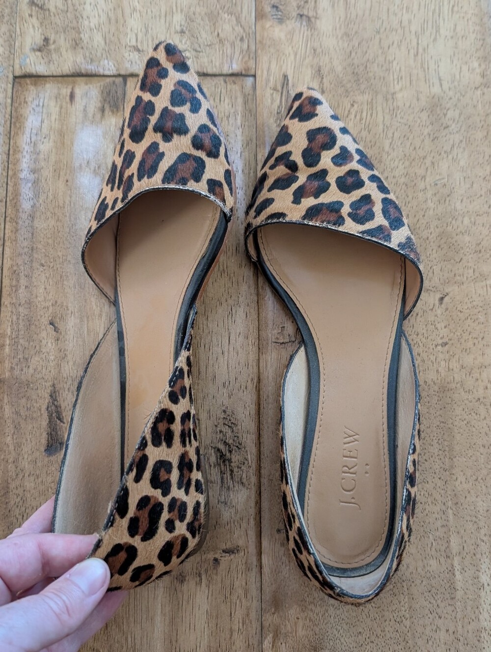 J. Crew Leopard Print Pointed D'Orsay Flats - Tan & Black - Picture 2 of 6